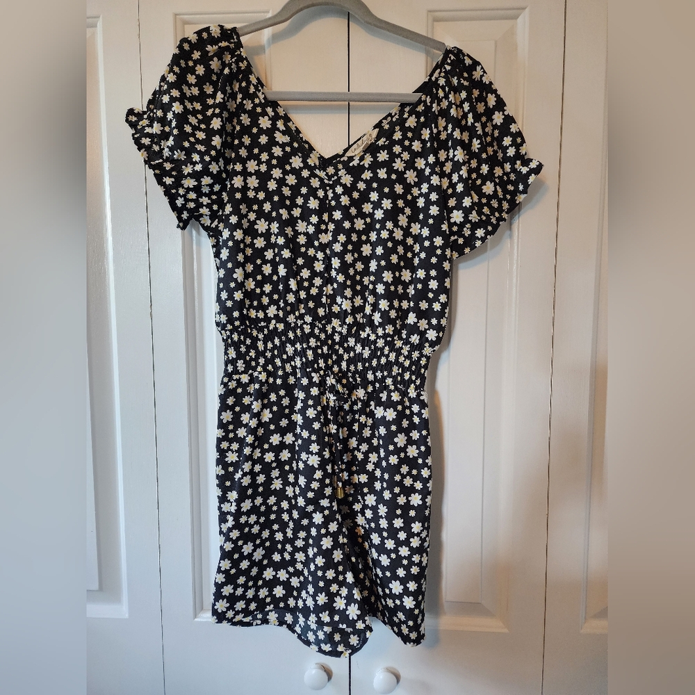 Floral Black and White Romper